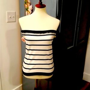 NWT WHBM Striped Black and White Sweater Tube Top, Size Large